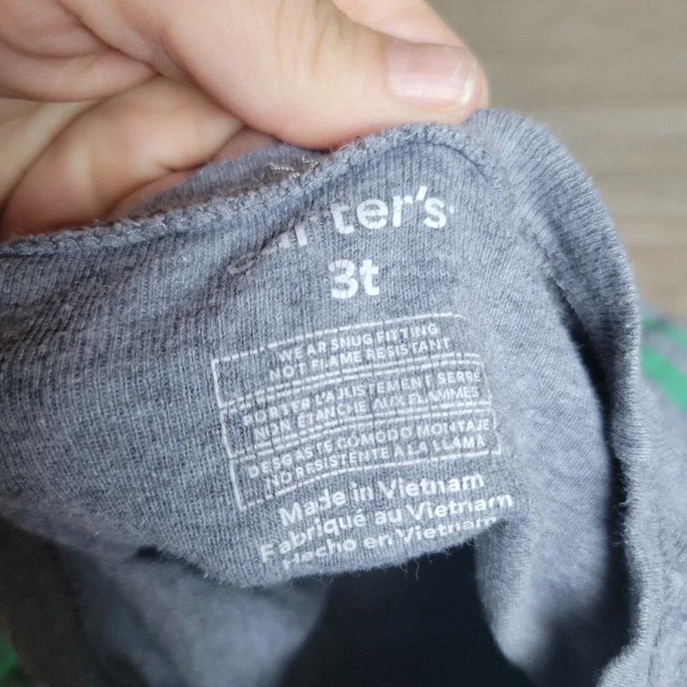 Carters Pajama Set Kids 3T Green Gray Alligator Striped Snug Fit Cotton PJs